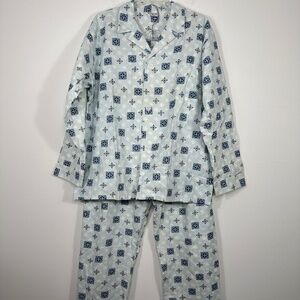 NOS Sanforized 100% Cotton Blue Print Vintage Pajamas Set Mens -C-